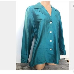 Bloomingdales Turquoise Silk Shirt Jacket sz 12p